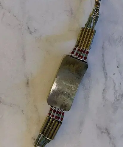 Vintage Native American Silver Hand Made Turquoise Coral Beaded Bracelet RARE Blue