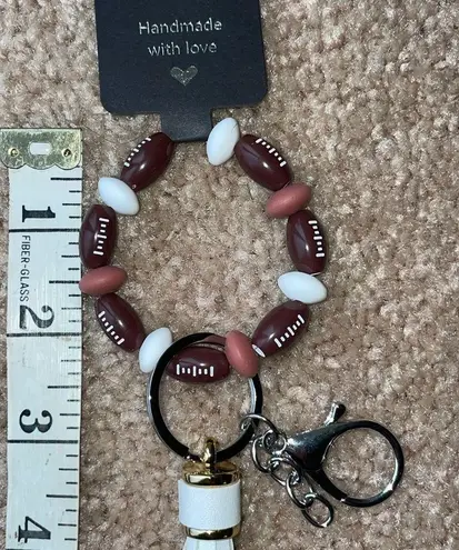 Football Bead Bracelet Wrist Keychain Leather Tassel Key Ring Bag Accessories