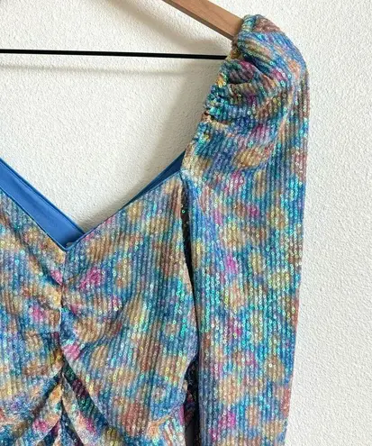 Saylor Lawren Pastel Colorful Sequin Ruched Bodycon Mini Dress Women's Small