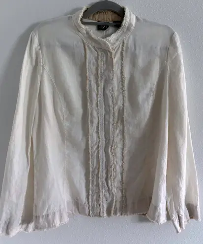 S5A Jacket Womens 16 Cream Linen Button Artsy Lagenlook Minimalist Capsule