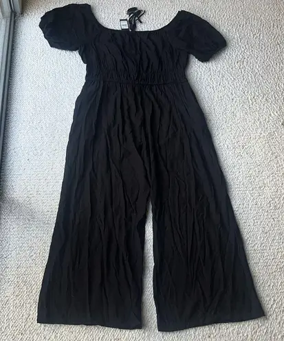 City Chic Erica Jumpsuit Wide Leg Tassel Ties Puff Sleeve Black XL / 22