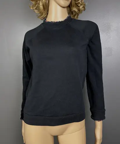 J. Crew Woven Ruffle Neck Pullover Sweatshirt Women's Small Black Tartan Plaid