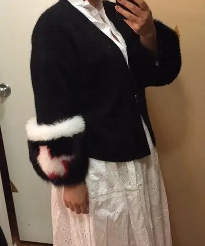 Angola cardigan with real fur. Xs Black