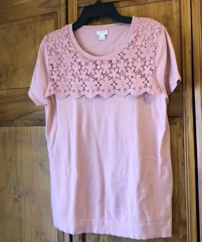 JCREW Factory Rose Short Sleeve Crochet Sweater Pink