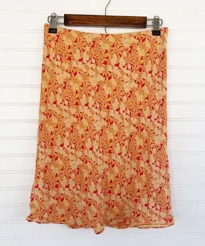 Gap  floral print orange coral knee length skirt size 6