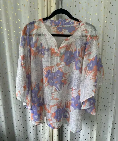 Handmade Floral Sheer Poncho Batwing Swim Cover Up Blouse One Size Size undefined