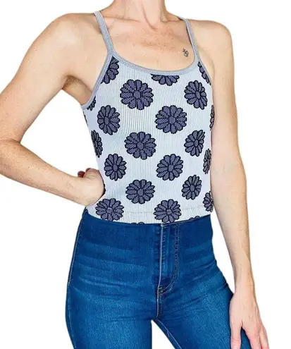 Aura Floral Grey & Purple Cropped Activewear Sporty Tank Top