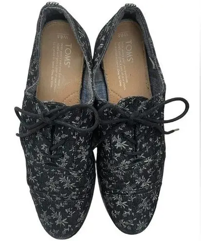 Toms  Black Gray Denim Mocha brogue Floral Print Canvas Oxfords lace up