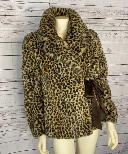 Nine West  Catty coat leopard faux print, large wrap ribbon closure size large