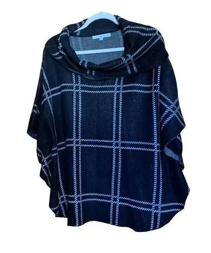 Fever Small Medium Multicolor Windowpane Plaid Poncho Pullover Cowl Neck Sweater