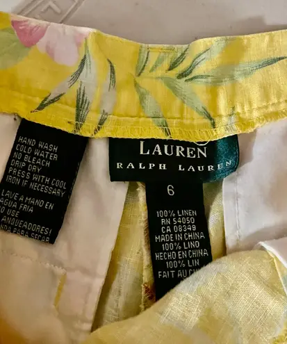 Ralph Lauren Lauren  Yellow Floral High Waisted Linen Vintage Shorts 6