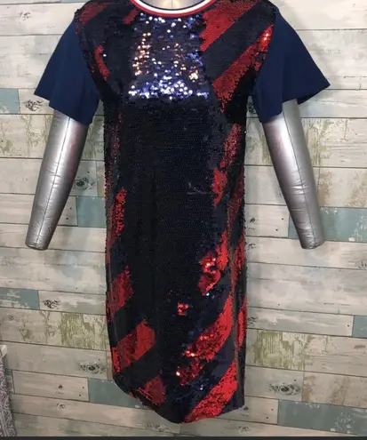 Tommy Hilfiger NWT Flag Blue/Red  Sequin Short Sleeve Dress