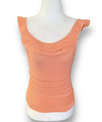 Poof New York Knit Tank Peach Sleeveless Ruffle Scoop Neck Size Small Romantic