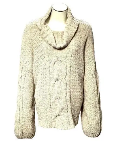 Seven7 Cable Knit Beige Cowl Neck Sweater Cozy Premium Quality Brand Size XXL