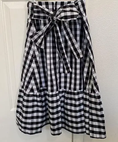 NWT J. Crew Factory midi gingham skirt with fabulous bow. Black Size 0