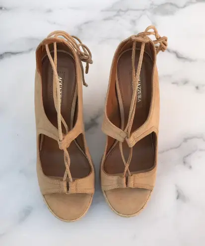36.5 Aquazzura Christy women’s lace-up beige suede wedges sandal size IT US 6.5