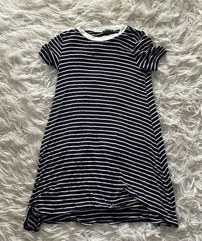 Macy's navy blue and white striped t shirt dress