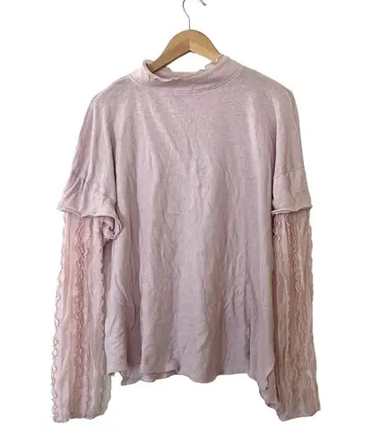 Free People On Your Sleeve Light Pink Ruffle Layered Look Knit Top