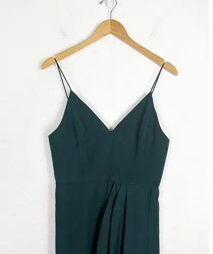 Shona joy Emerald Green Draped Satin Midi Dress Size 6 Cocktail Tulip Hem