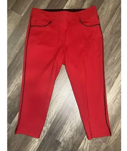 Nygard Slims Jeggings Pull On Skinny Pants Red Black Stripe Mid Rise L (14