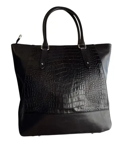 Decadent Copenhagen Large Leather Top Handle Work Tote in Black