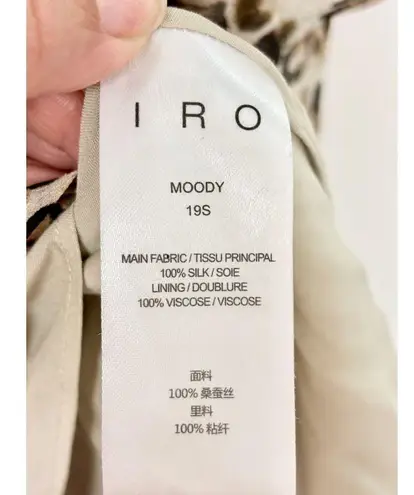 IRO Moody Leopard Print Silk High Rise Ruffled Mini Skirt Ecru Women's 38 / 6