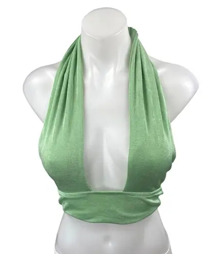 Princess Polly  Green Sleeveless Plunge Neck Halter Backless Crop Tank Top Size 0