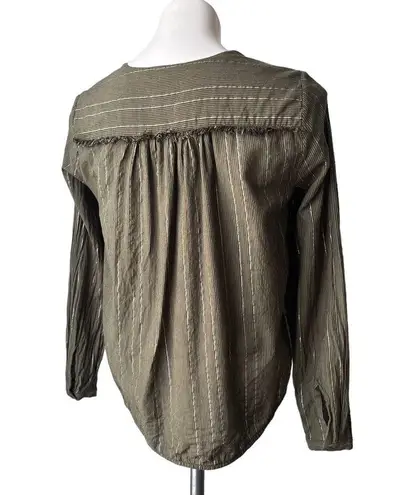 Lilla P Faux Wrap Blouson Long Sleeve Striped Top, Sz S