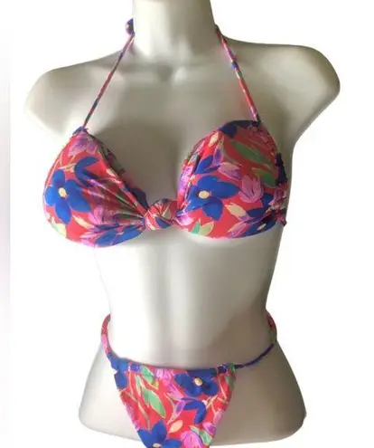 Princess Polly Bright Pink Floral Bianca Sexy Bikini Swimsuit Top 6 Bottom 2