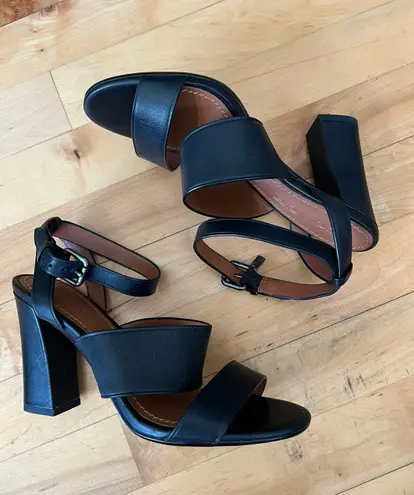 Coach Black Leather Sandal Heels