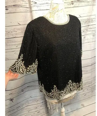 Laurence Kazar vintage beaded, sequins & pearl top size large