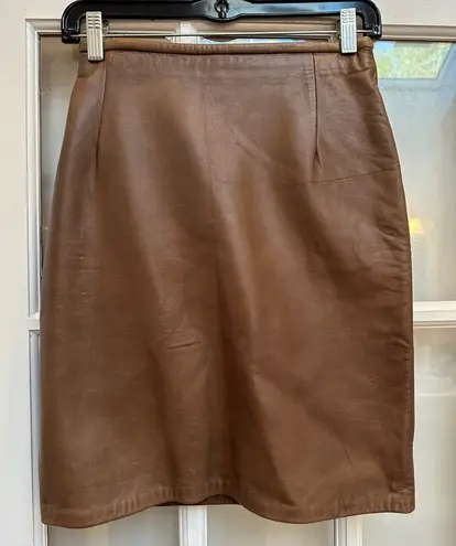 Vintage Firenze Santa Barbara 80’s Chic Tan Genuine Leather Skirt Women’s Size 4 Brown