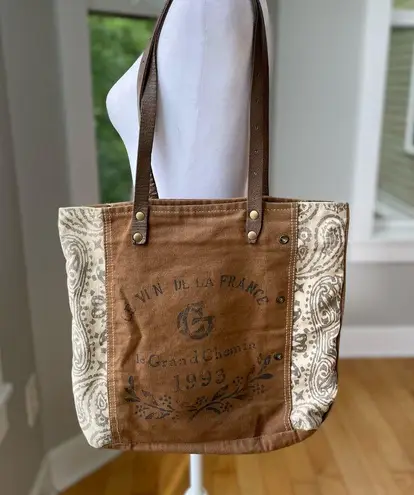 Myra Bag Handmade Leather Handle Tote Bag French Style Market Bag Brown