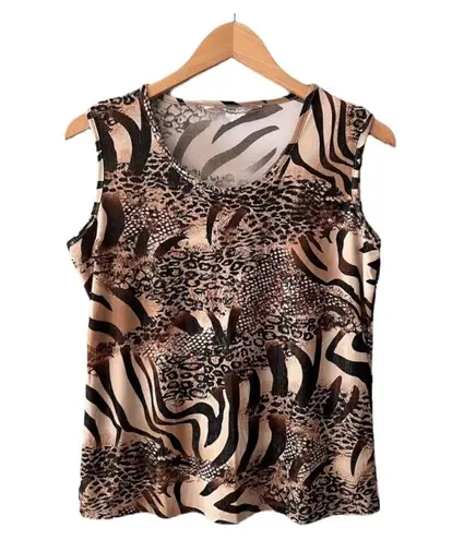 TANJAY Women's Animal Print Tank Top With Cardigan Jacket Set Size S Petite PS Brown