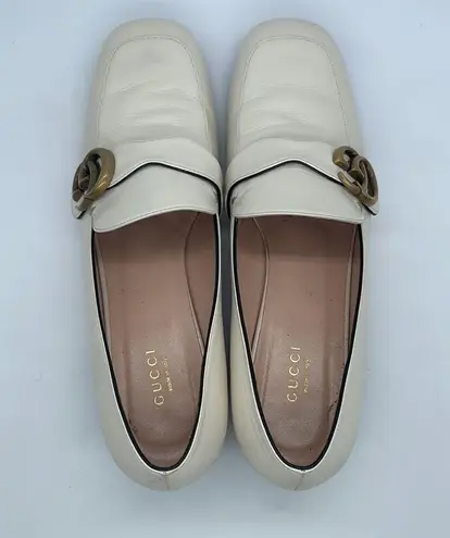 Gucci  Mystic white leather Malaga Kid GG Marmont Loafers 41