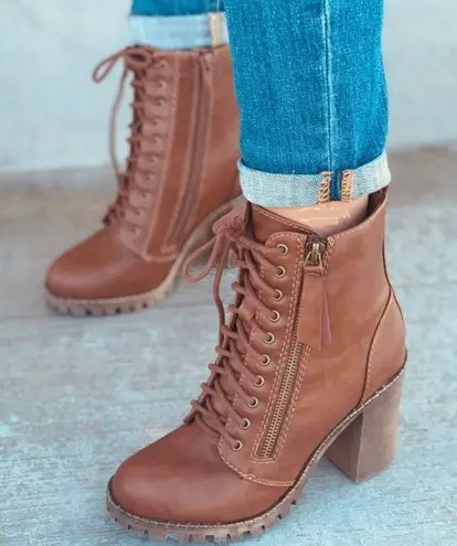 Soda Tan Combat Lace Up Boots
