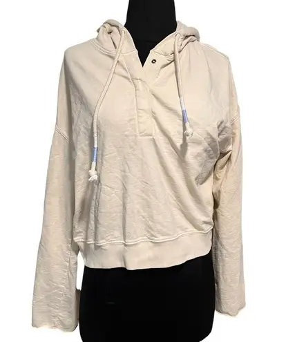 The Normal Brand Women’s Cream Cropped Cotton Terry Henley Hoodie size Small