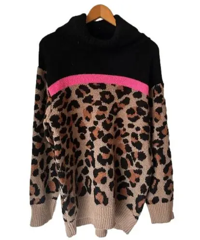 Suzanne Betro Weekend  Leopard Print Cowl Sweater