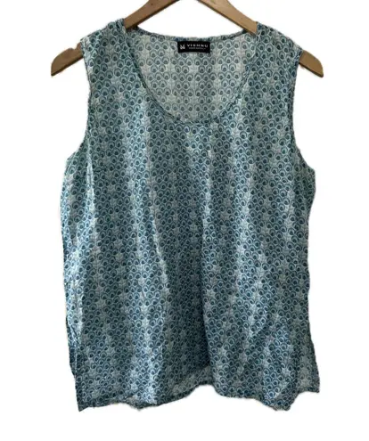 Vishnu Khan Market Women's Semi Sheer Medallion Peacock Like Pattern Tank Top M Blue Size M