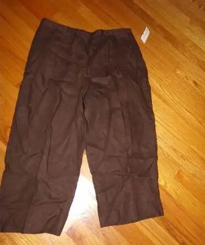 kim rogers  brown 100% linen elastic back waist crop pants XL NWT