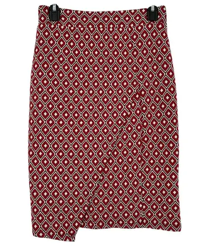 Maeve By Anthropologie Red Diamond Pattern Wrap Pencil Skirt Size XS