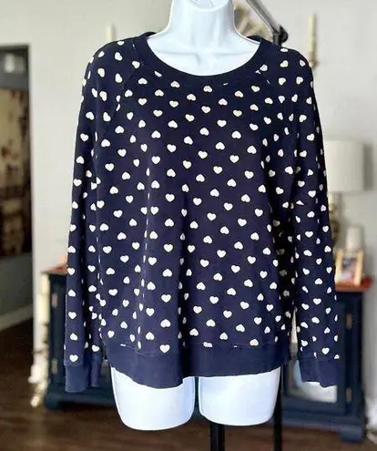 Cute Navy Heart Print Sweatshirt Blue Size M