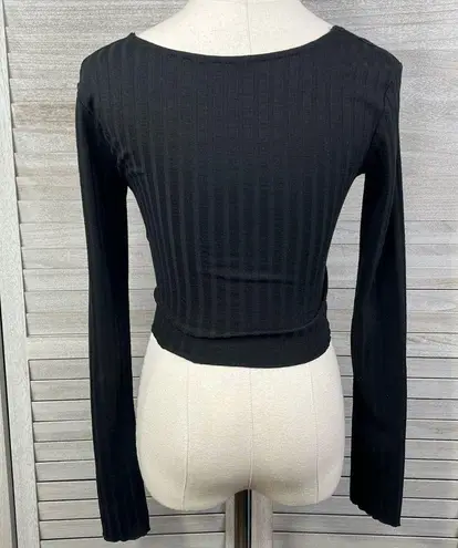 Princess Polly  Cropped Wrap Front Long Sleeve Tee Black-Small