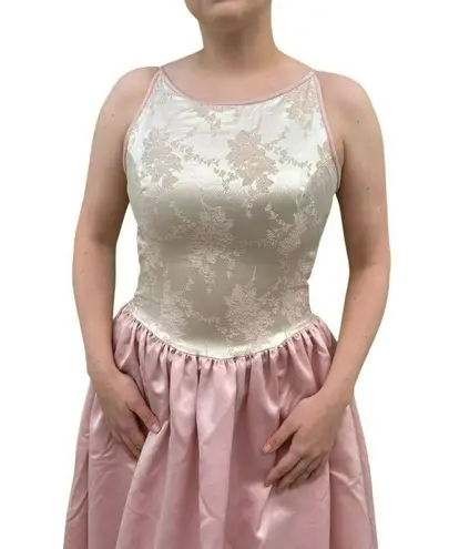 Jessica McClintock Vintage Gunne Sax 9 /10 Pink Formal Gown Gold Brocade Satin