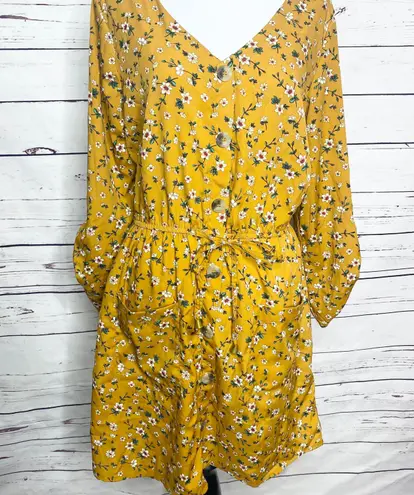 Hint of Blush Mustard Yellow Spring Summer Granny Floral Casual Dress Size Large