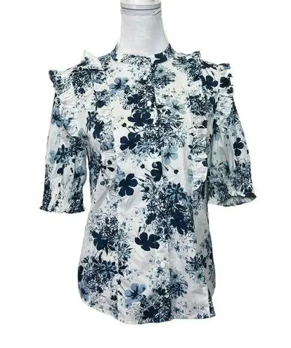 Universal Standard Erdem Kalina Floral Ruffle Shirt Size XS Button Up