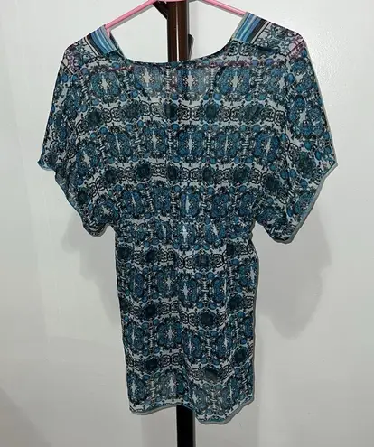 Sheer Printed Beach Coverup Top NWOT Blue Size M