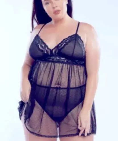 Savage X Fenty NWT Black Lace Trim Sheer Babydoll Nightie 1X New
