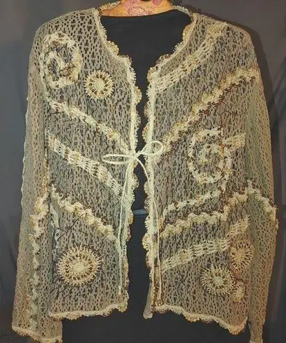 Jessica London Plus Size 2X Boho Hippie Kimono Tassel Brown Cardigan Crochet Bea