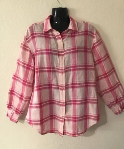 Jones Wear Women's  Sport Pink Plaid Button Down Shirt Size M